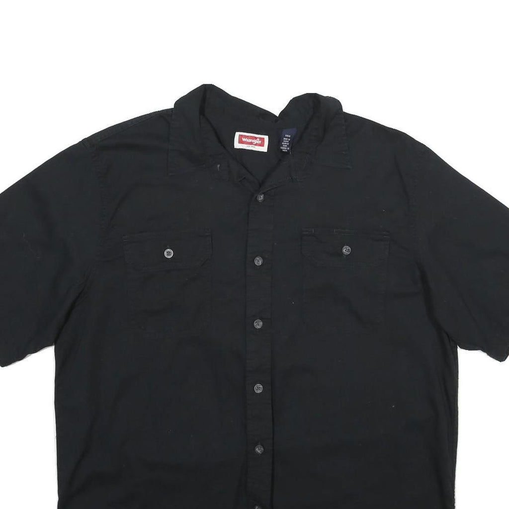 WRANGLER Mens Black Casual Cotton Blend Short Sleeve Shirt L Button Pocket