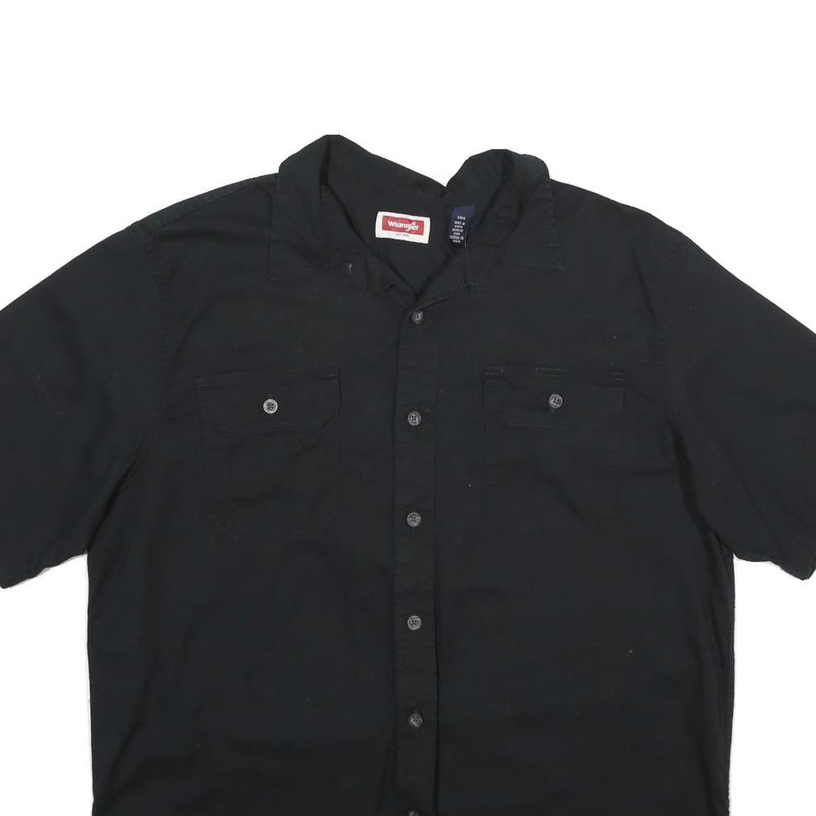 WRANGLER Mens Black Casual Cotton Blend Short Sleeve Shirt L Button Pocket