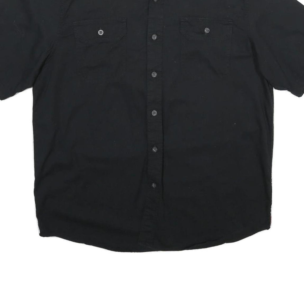 WRANGLER Mens Black Casual Cotton Blend Short Sleeve Shirt L Button Pocket