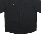 WRANGLER Mens Black Casual Cotton Blend Short Sleeve Shirt L Button Pocket