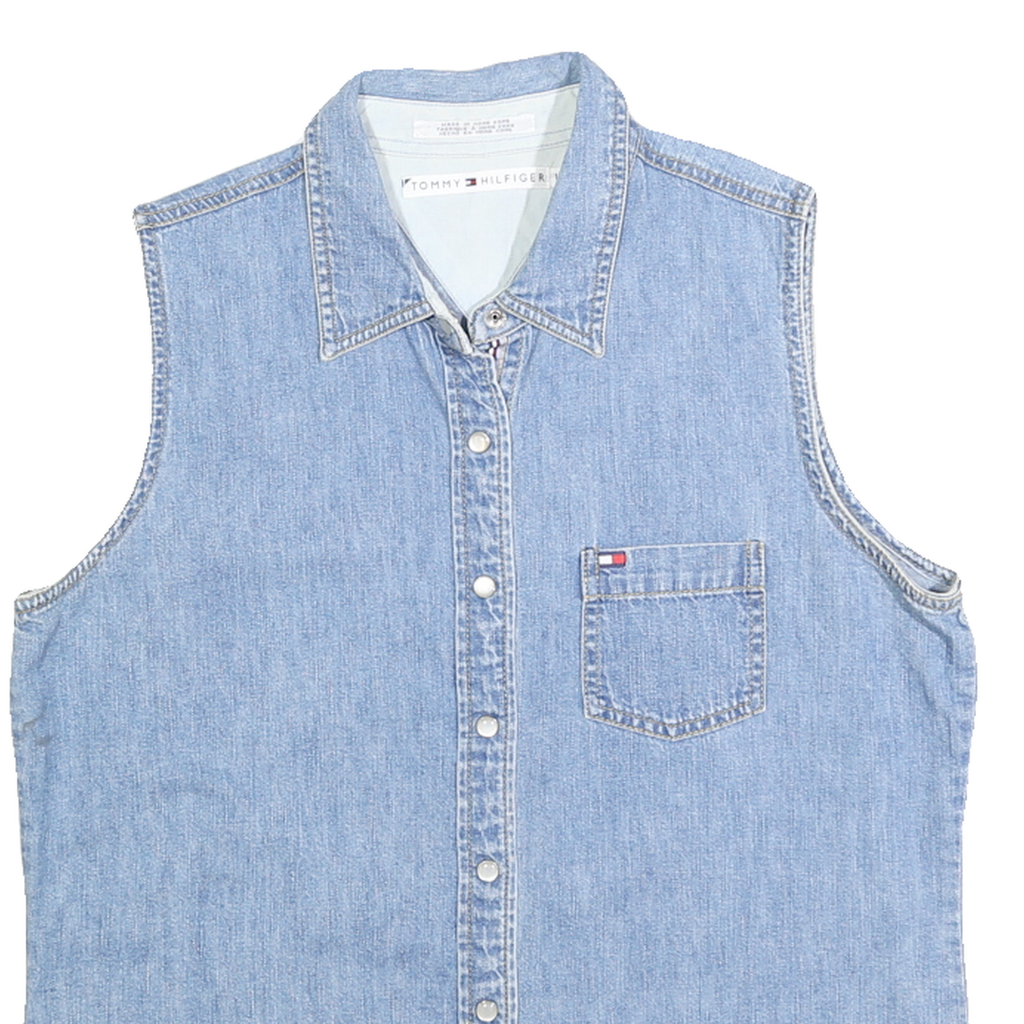 TOMMY HILFIGER Womens Blue Denim Sleeveless Shirt M Light Wash Cotton Casual