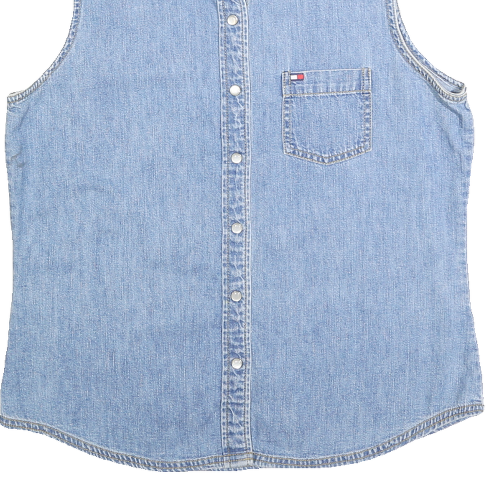 TOMMY HILFIGER Womens Blue Denim Sleeveless Shirt M Light Wash Cotton Casual