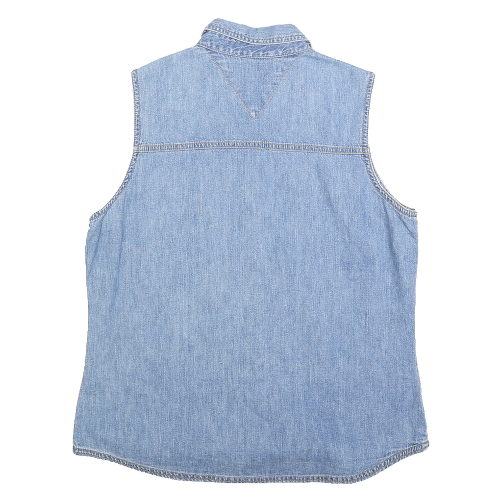 TOMMY HILFIGER Womens Blue Denim Sleeveless Shirt M Light Wash Cotton Casual