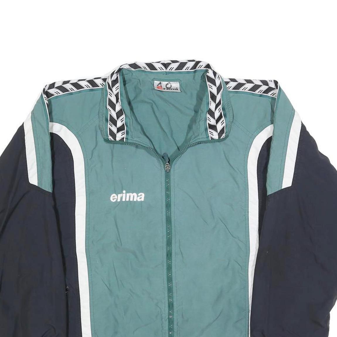 ERIMA Mens Green & Navy Zip Front Polyester Jacket L Sportswear Athletic Casual