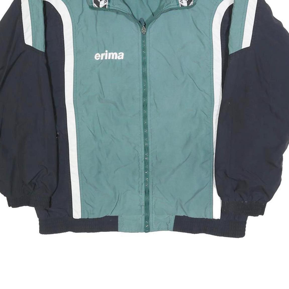 ERIMA Mens Green & Navy Zip Front Polyester Jacket L Sportswear Athletic Casual