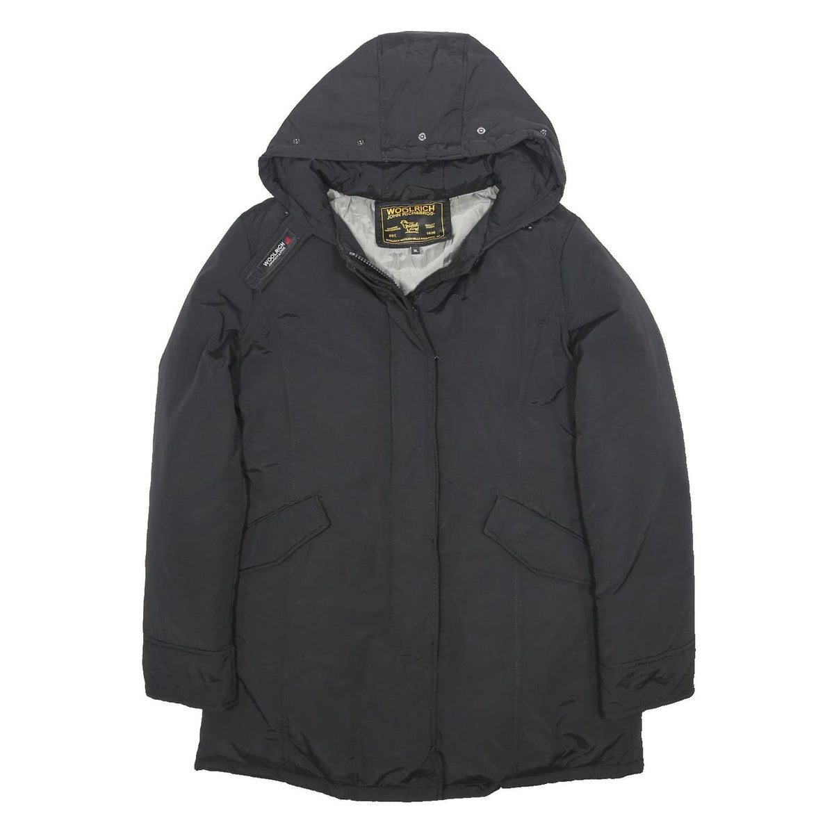 WOOLRICH Womens Black Outdoor Jacket XL Cotton Blend Woven Plain Zip Hooded