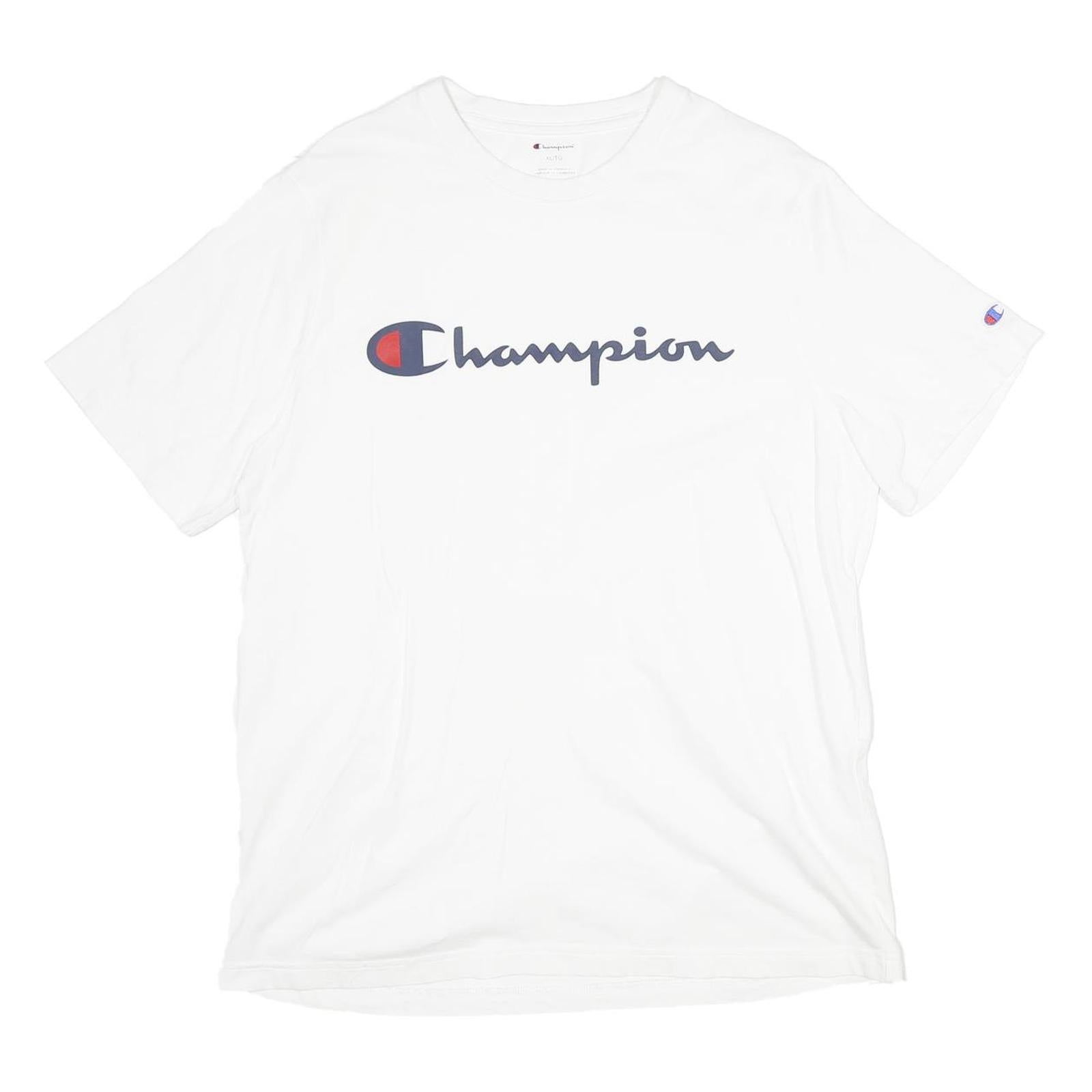 CHAMPION Mens White Graphic T-Shirt XL Short Sleeve Crew Neck Casual