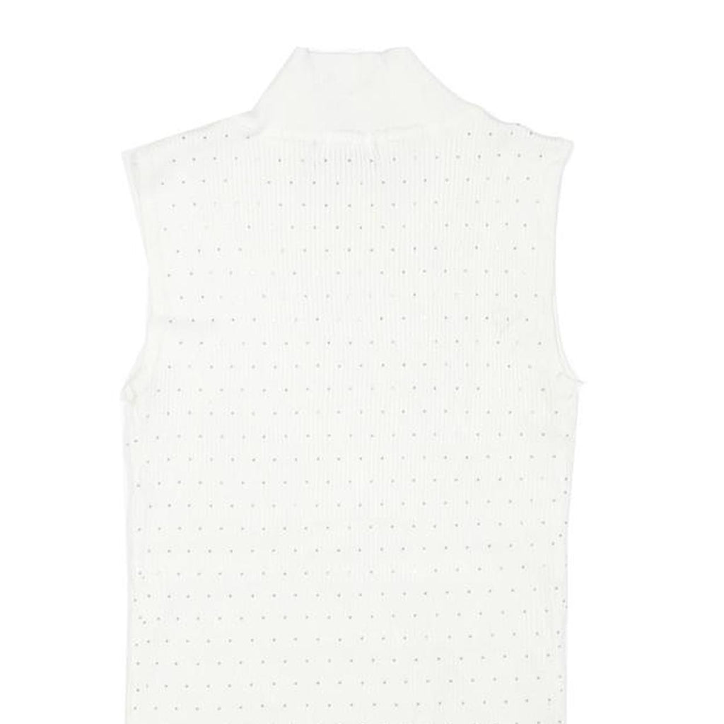 TAHARI Womens White Sleeveless Roll Neck Top M Cotton Blend Elegant Basics