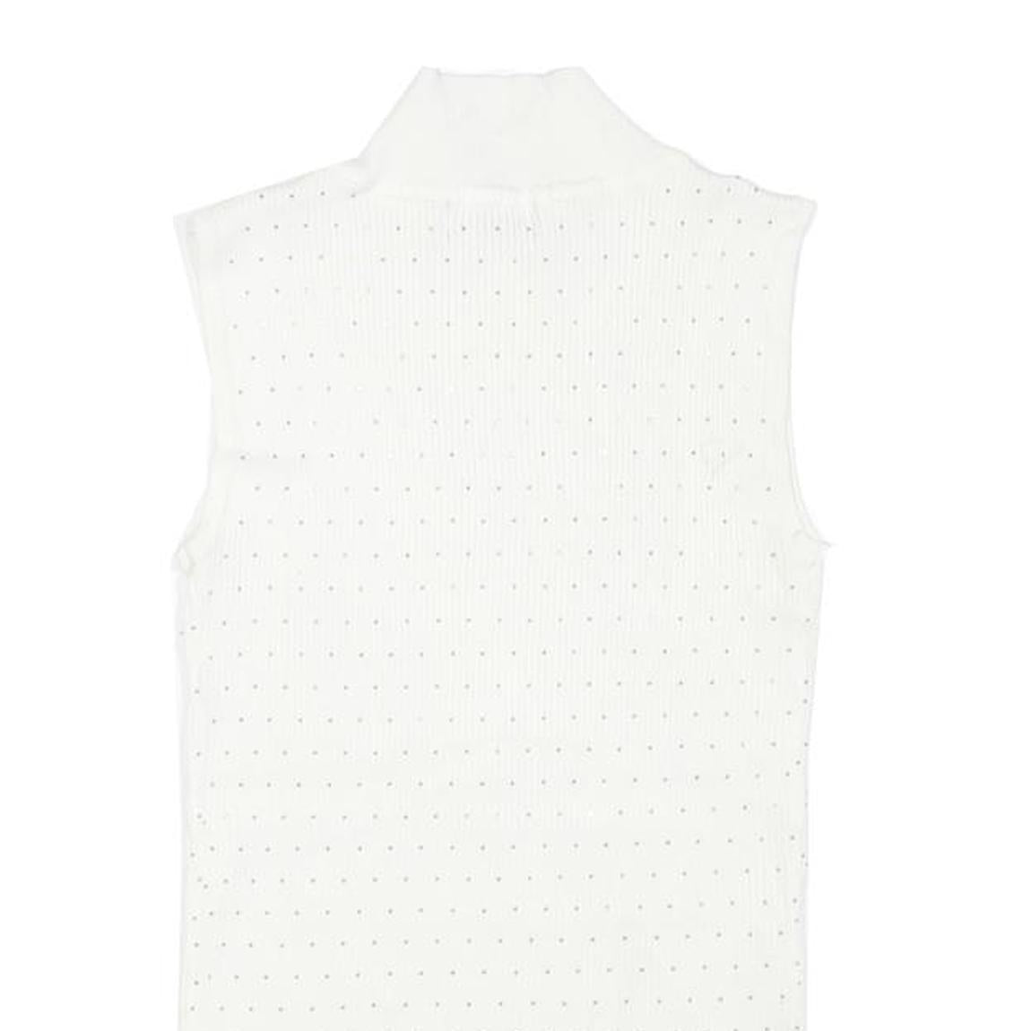 TAHARI Womens White Sleeveless Roll Neck Top M Cotton Blend Elegant Basics