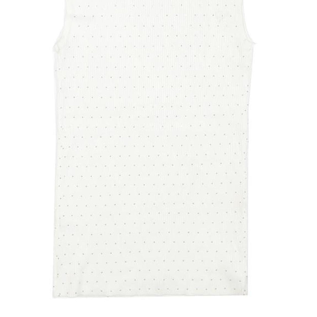 TAHARI Womens White Sleeveless Roll Neck Top M Cotton Blend Elegant Basics