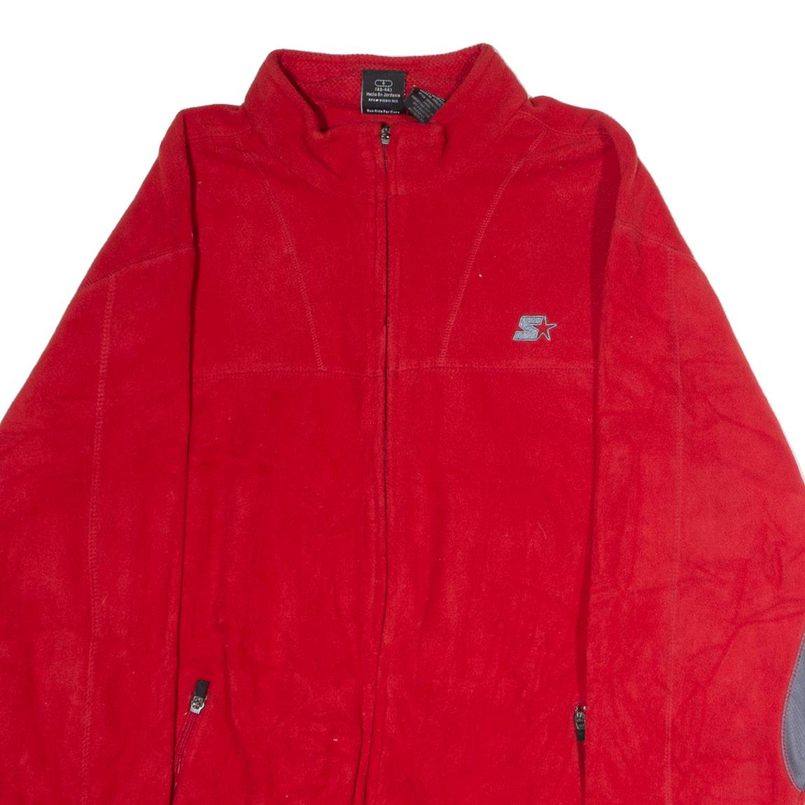 STARTER Mens Fleece Jacket Red Colourblock L