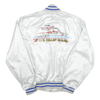 BIRDIE Mens White Satin Button Nylon Varsity Jacket L U S Coast Guard