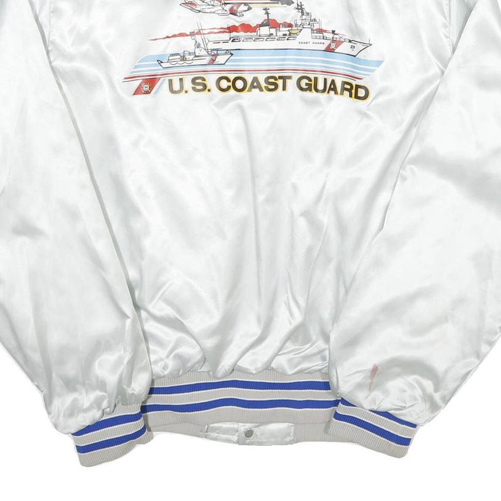 BIRDIE Mens White Satin Button Nylon Varsity Jacket L U S Coast Guard