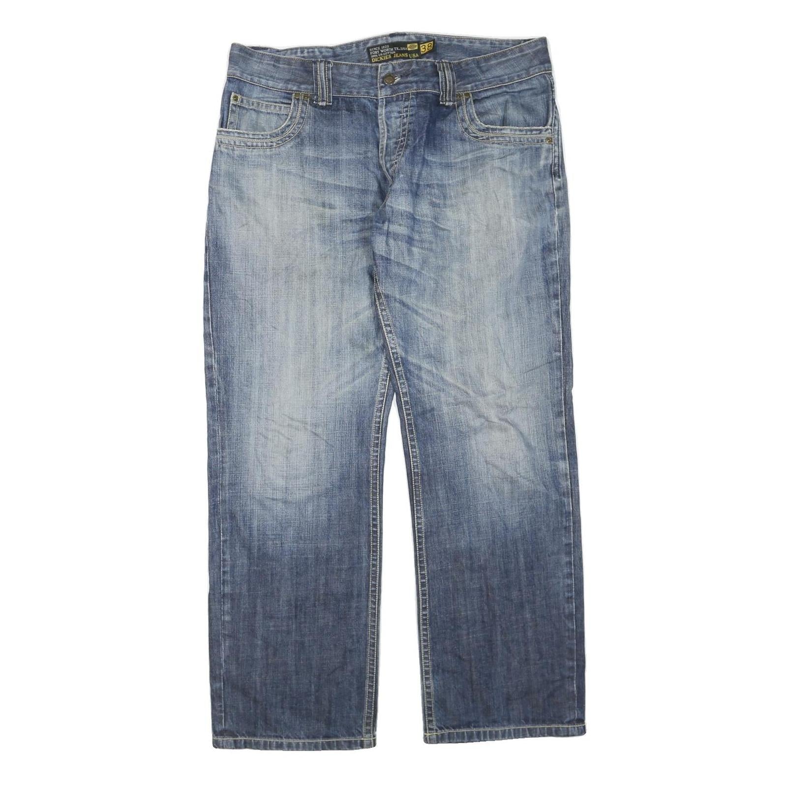 DICKIES Mens Regular Fit Blue Denim Jeans Cotton Blend Zip W38 L32 Classic