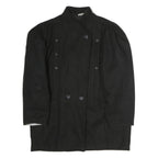 Womens Black Wool Double Breasted Button Jacket L Plain Classic Fit Winter