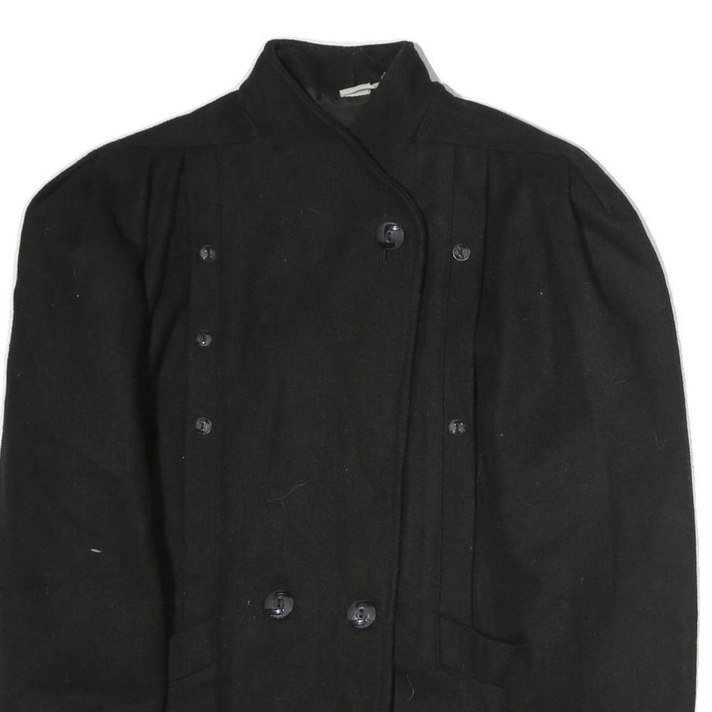 Womens Black Wool Double Breasted Button Jacket L Plain Classic Fit Winter