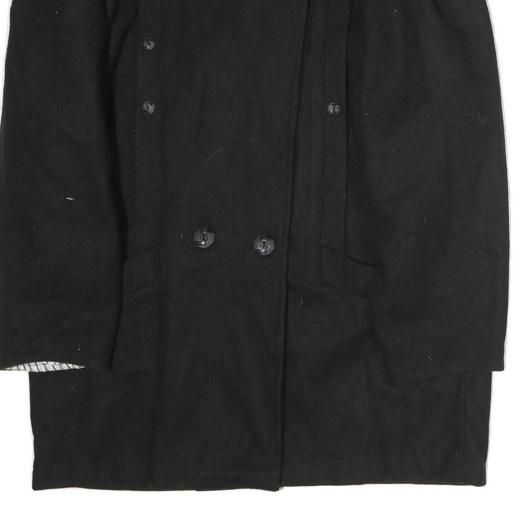 Womens Black Wool Double Breasted Button Jacket L Plain Classic Fit Winter