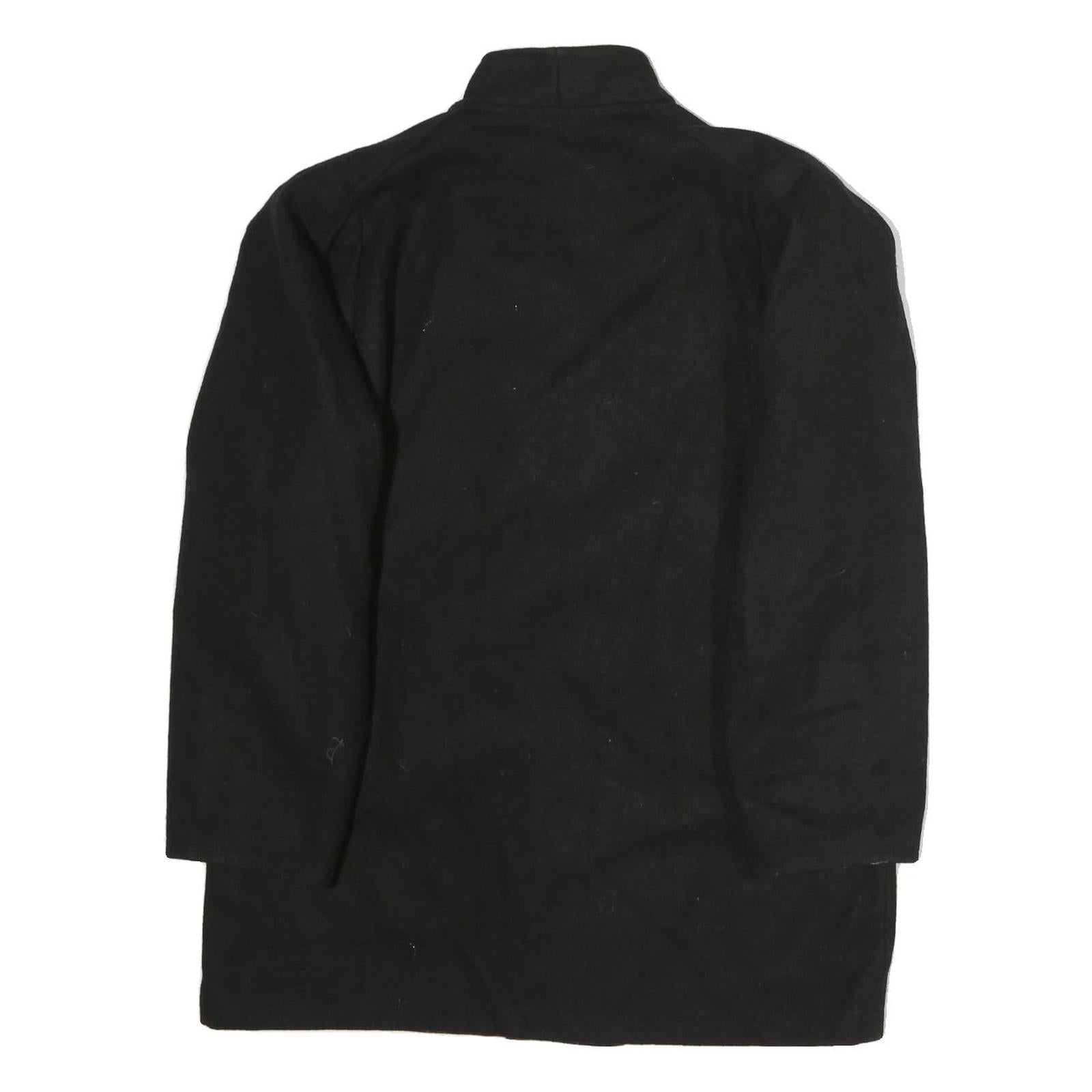 Womens Black Wool Double Breasted Button Jacket L Plain Classic Fit Winter