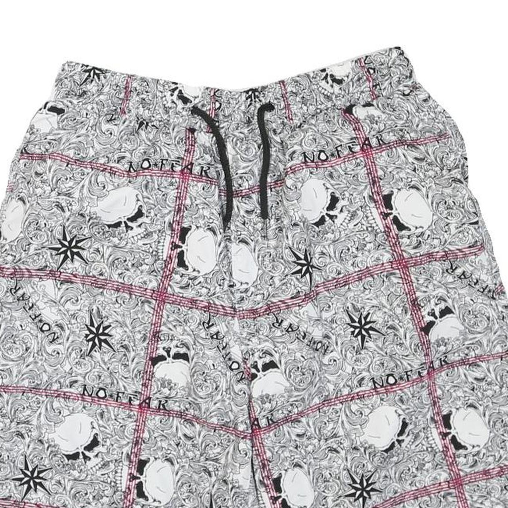 Mens Shorts White Black Patterned L W30 Casual Summer Drawstring Waist