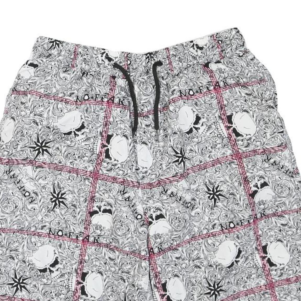 Mens Shorts White Black Patterned L W30 Casual Summer Drawstring Waist