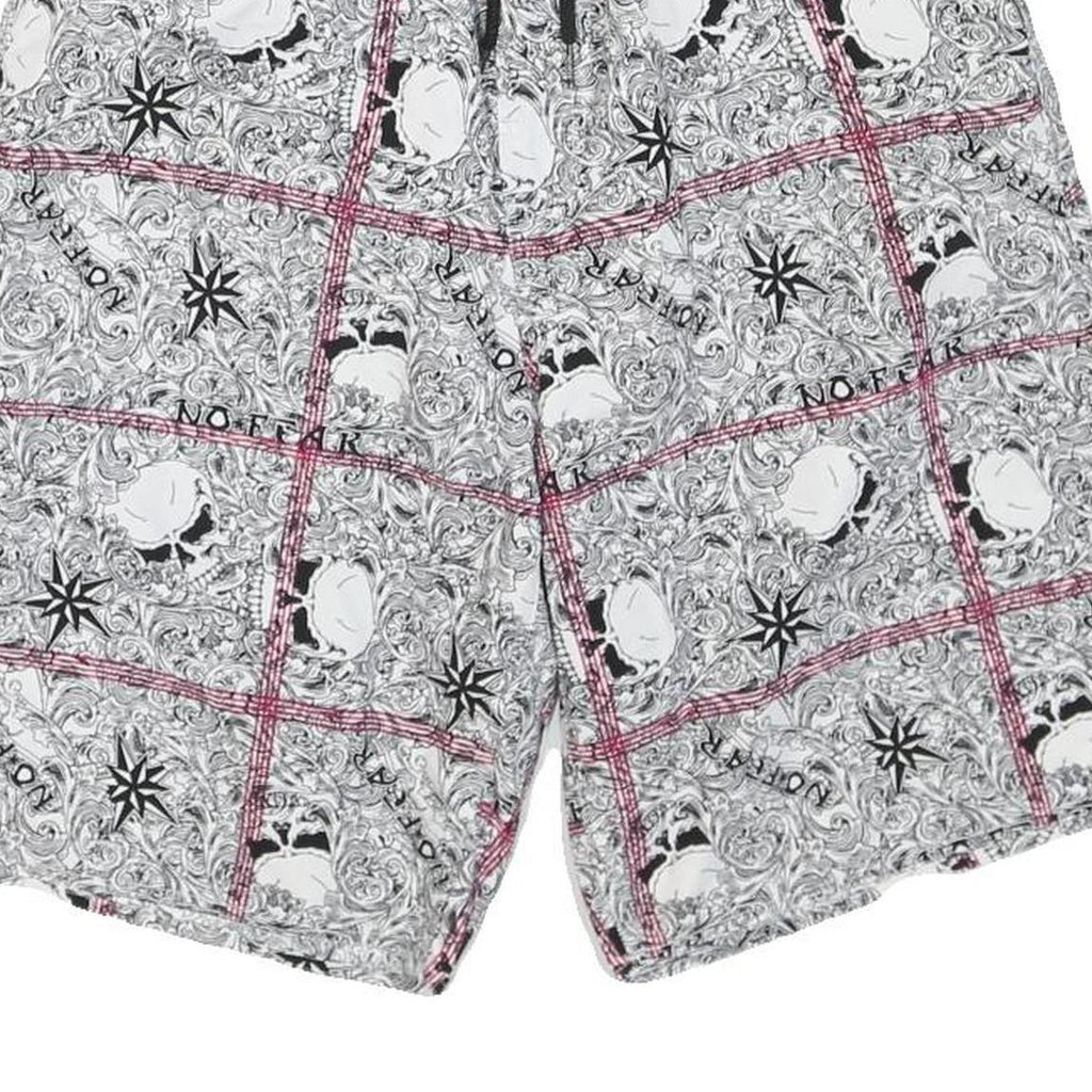 Mens Shorts White Black Patterned L W30 Casual Summer Drawstring Waist