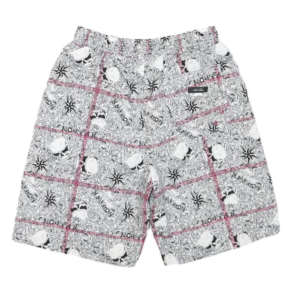 Mens Shorts White Black Patterned L W30 Casual Summer Drawstring Waist