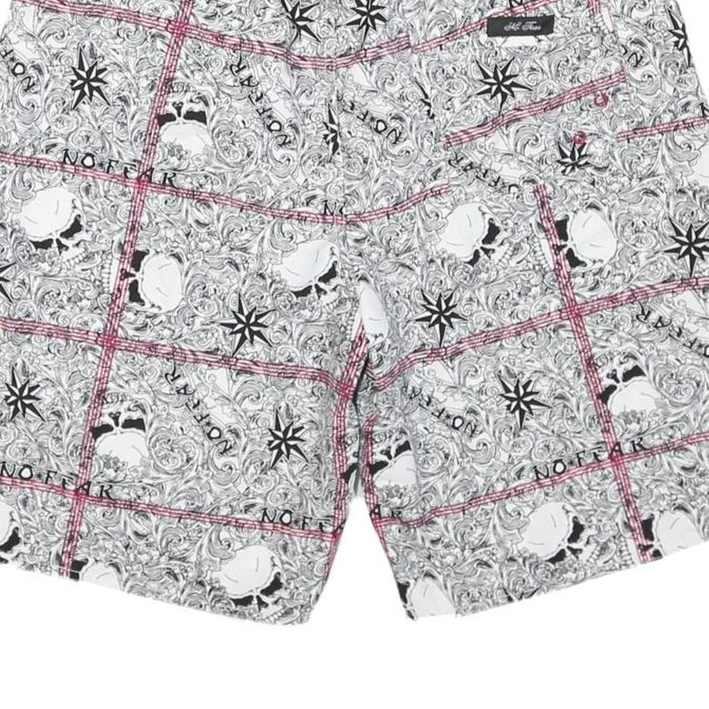 Mens Shorts White Black Patterned L W30 Casual Summer Drawstring Waist