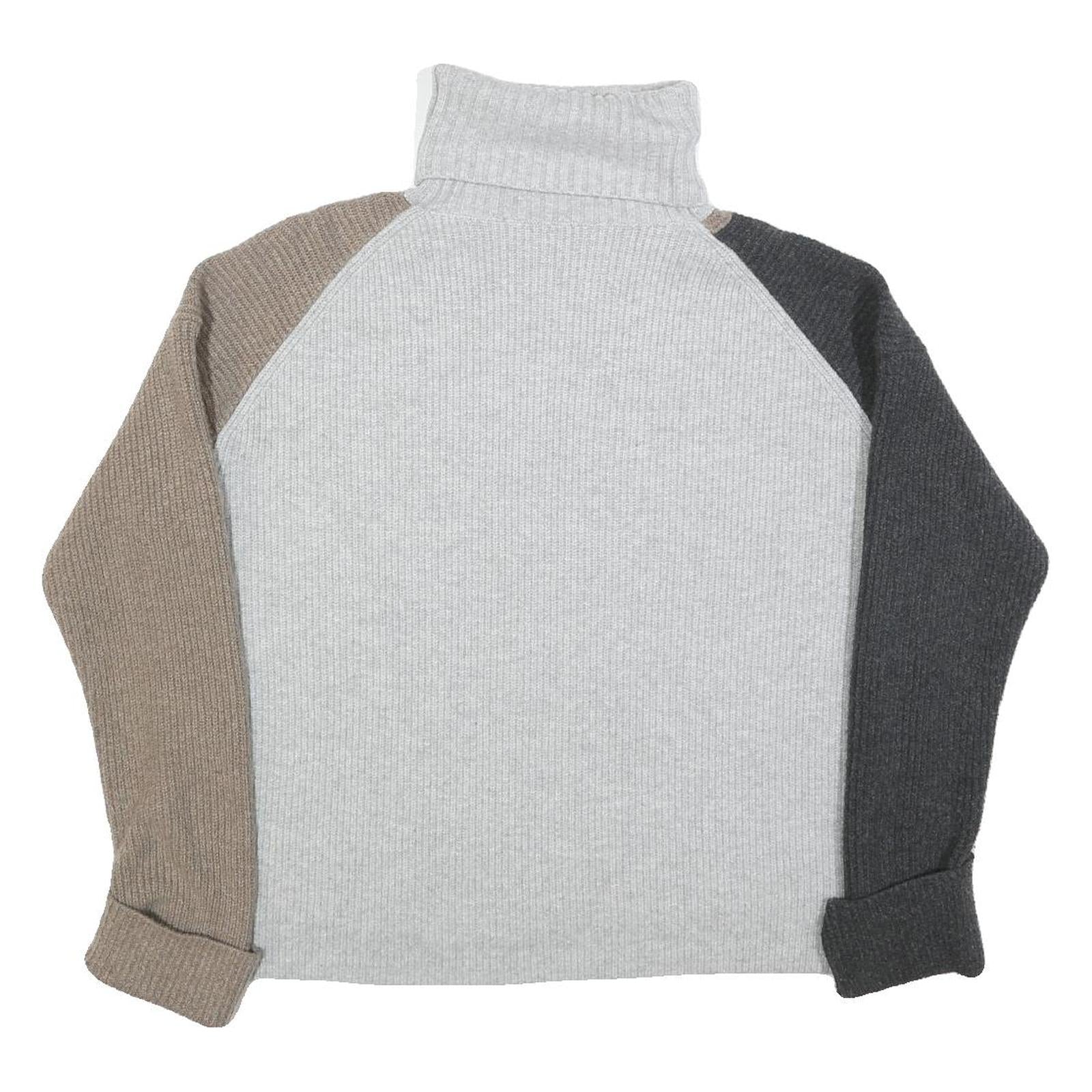 FRENCH CONNECTION Womens Beige & Grey Colourblock Plain Turtle Neck Jumper Wool