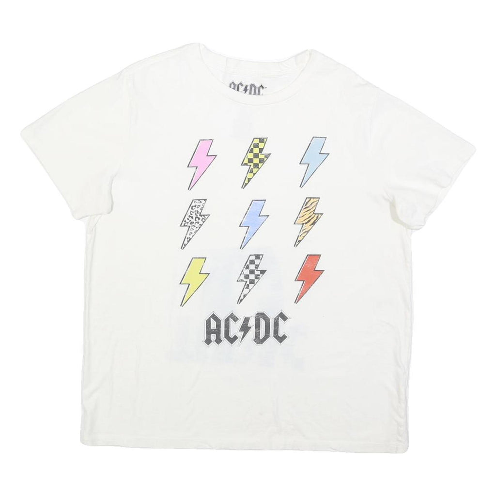 ACDC Womens White Lightning Bolt Graphic T-Shirt XL Short Sleeve Crew Neck