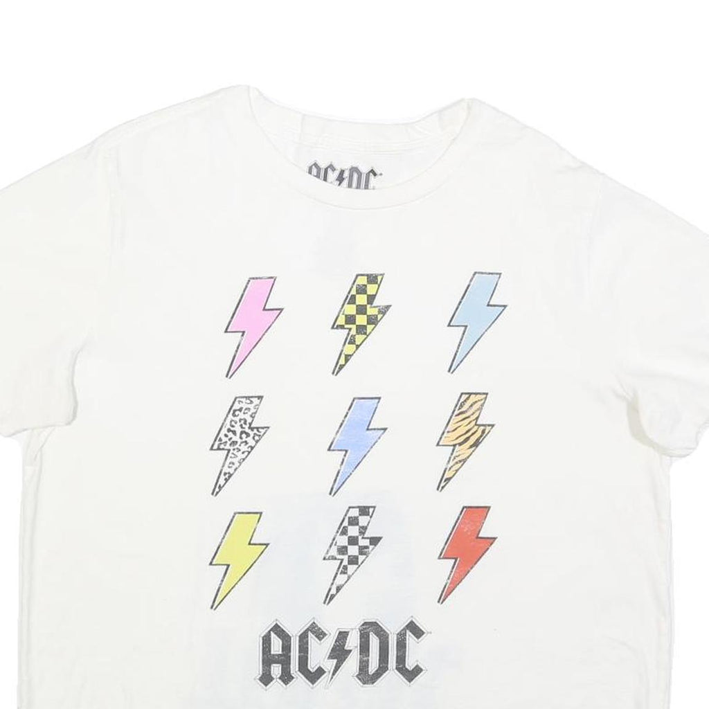 ACDC Womens White Lightning Bolt Graphic T-Shirt XL Short Sleeve Crew Neck