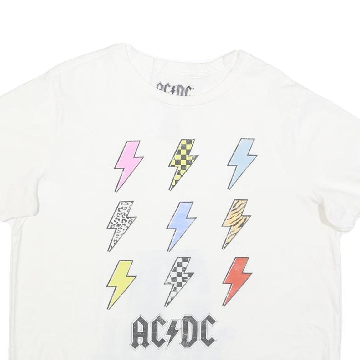 ACDC Womens White Lightning Bolt Graphic T-Shirt XL Short Sleeve Crew Neck