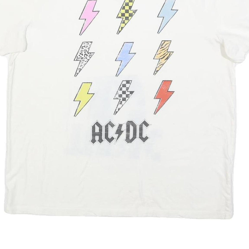 ACDC Womens White Lightning Bolt Graphic T-Shirt XL Short Sleeve Crew Neck