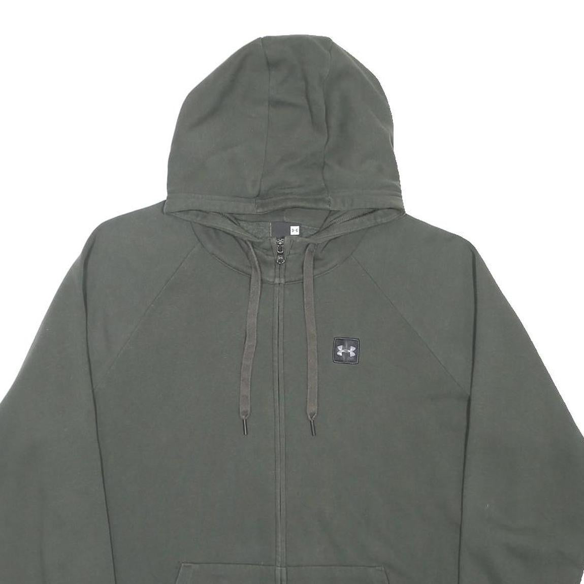 UNDER ARMOUR Mens Green Hoodie XL Full Zip Cotton Blend Casual Sportswear