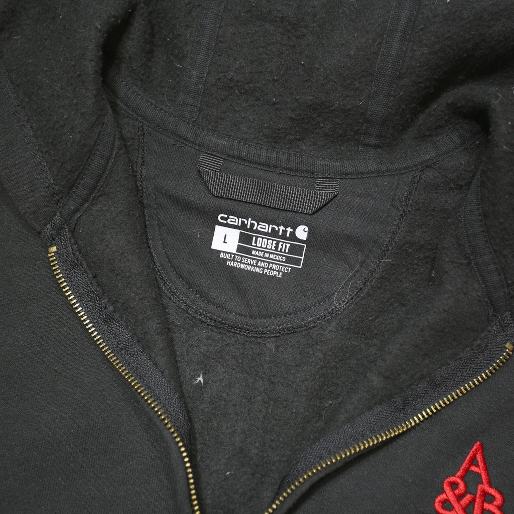 CARHARTT Mens Black Workwear Jacket L Cotton Blend Hooded Zip Up