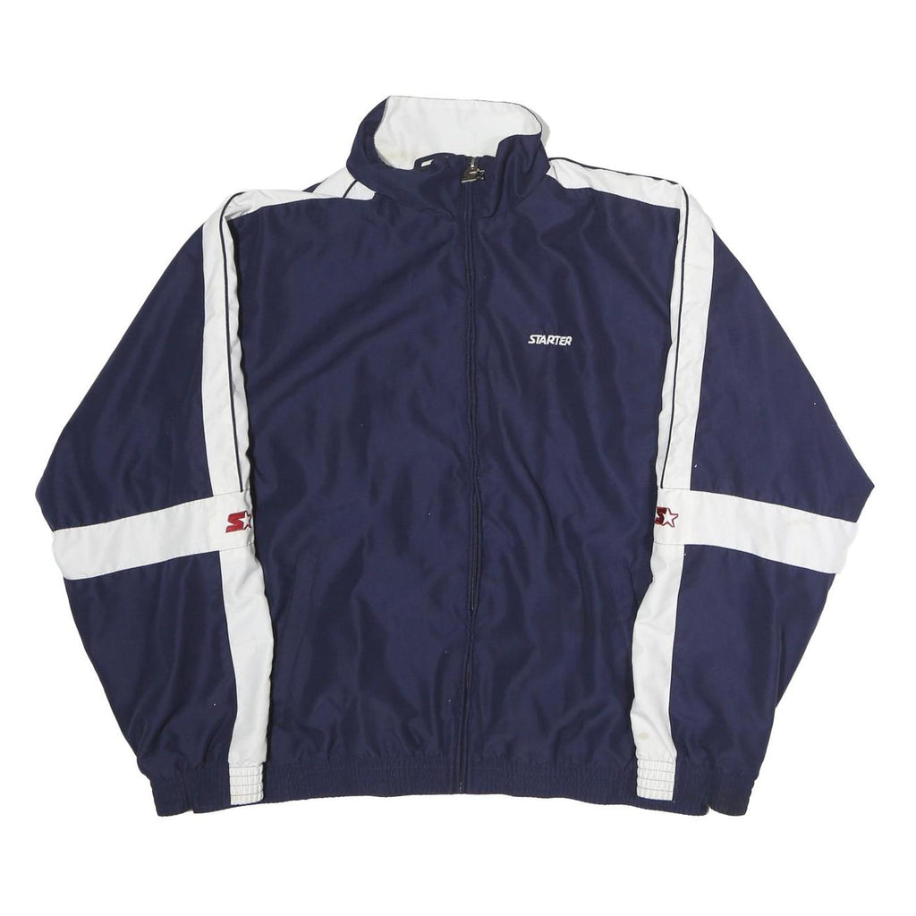 STARTER Mens Navy & White Track Zip Polyester Jacket M Sports Casual