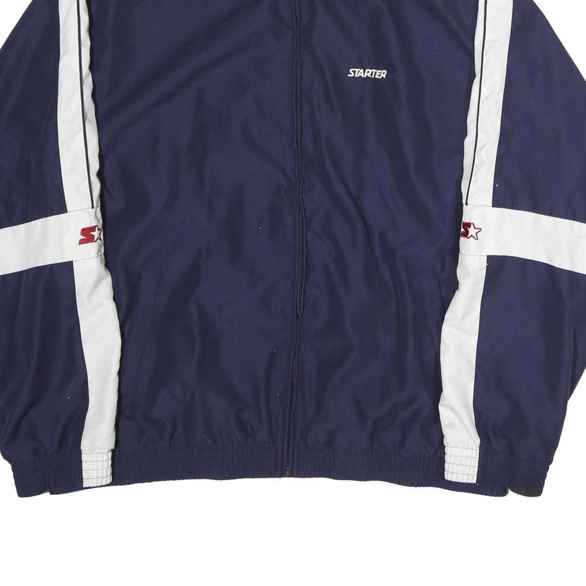 STARTER Mens Navy & White Track Zip Polyester Jacket M Sports Casual