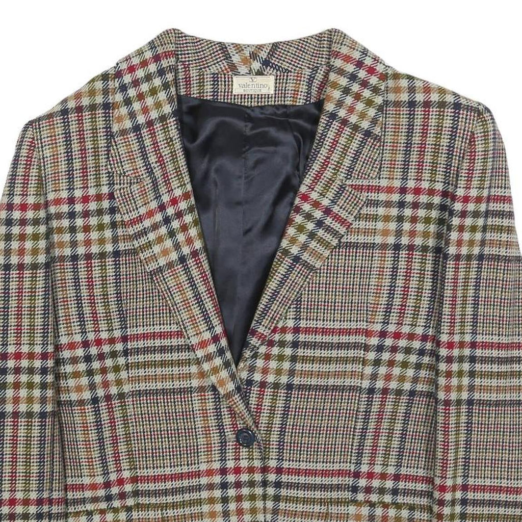 VALENTINO Womens Red Beige Check Blazer L Woven Button Jacket Classic Tailored