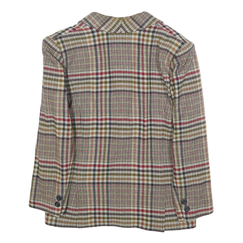 VALENTINO Womens Red Beige Check Blazer L Woven Button Jacket Classic Tailored