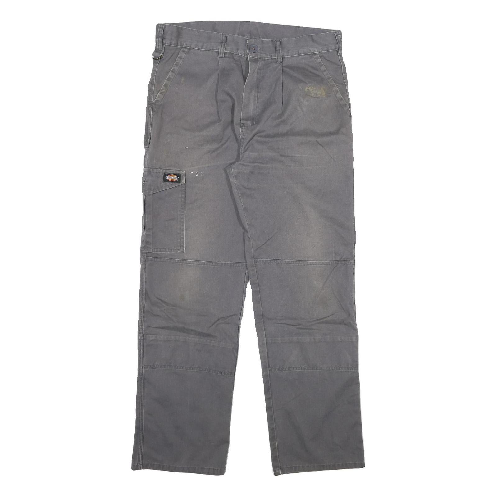 DICKIES Mens Cotton Blend Grey Regular Fit Straight Leg Trousers W34 L30