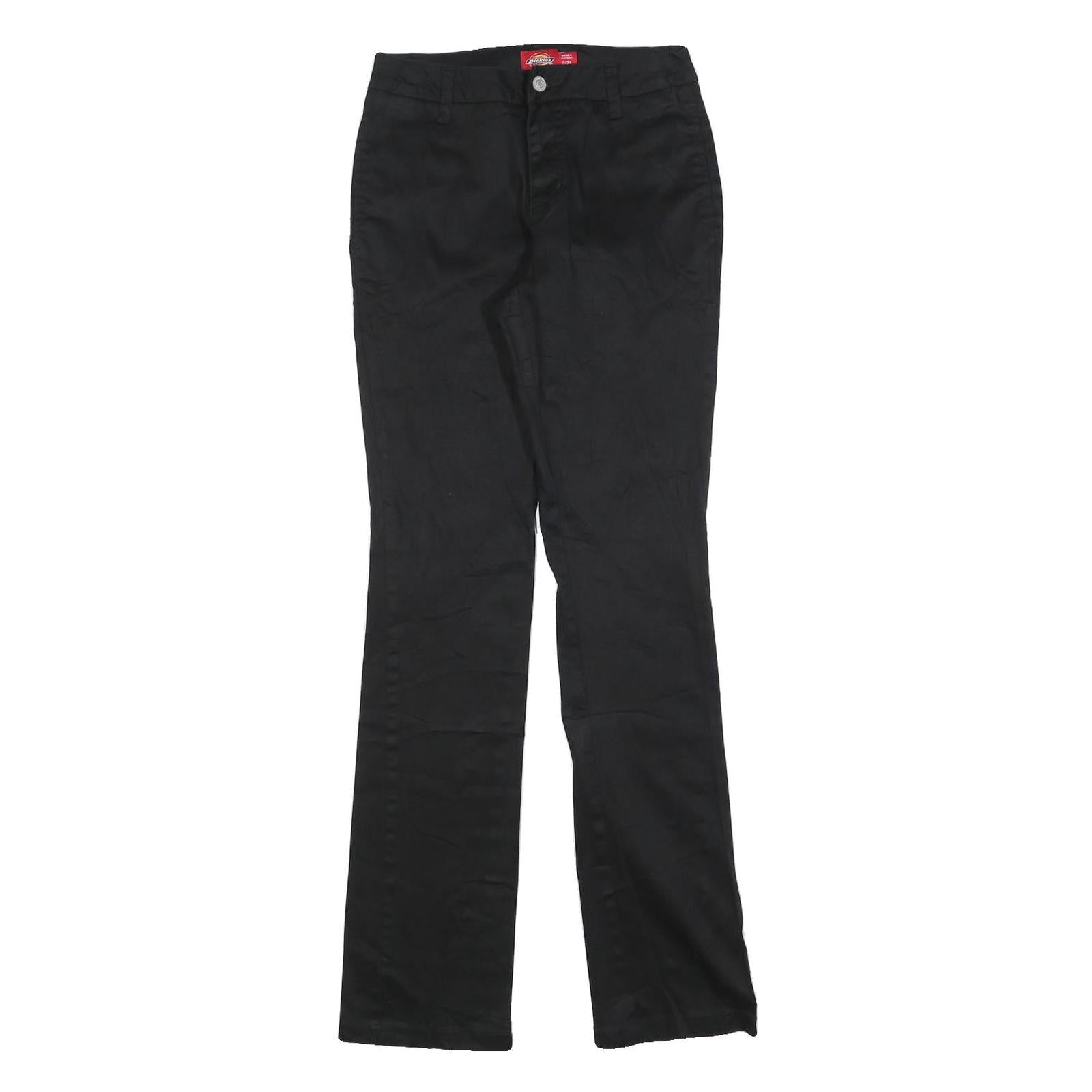DICKIES Womens Cotton Blend Black Slim Straight Trousers W26 L32 Zip Closure
