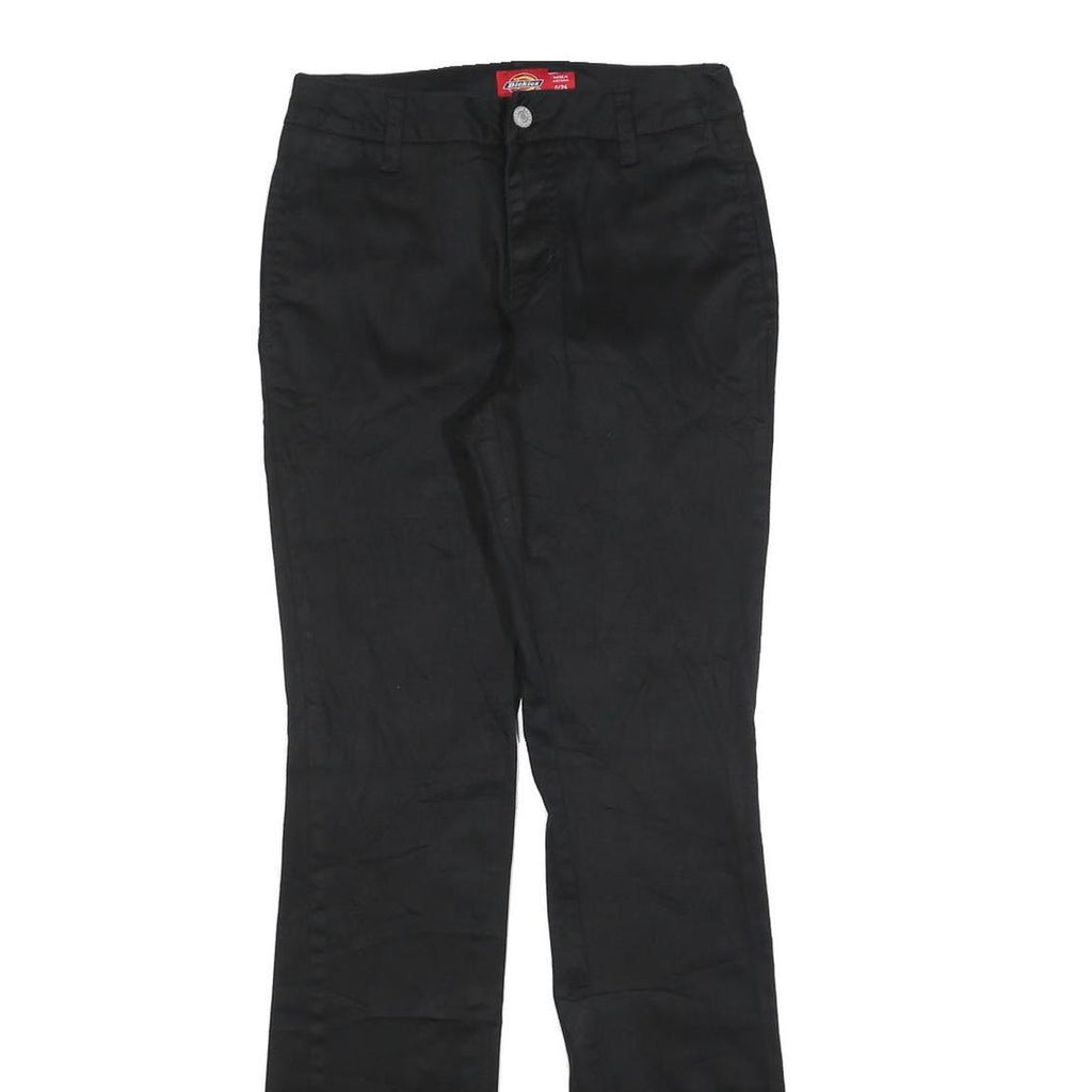 DICKIES Womens Cotton Blend Black Slim Straight Trousers W26 L32 Zip Closure