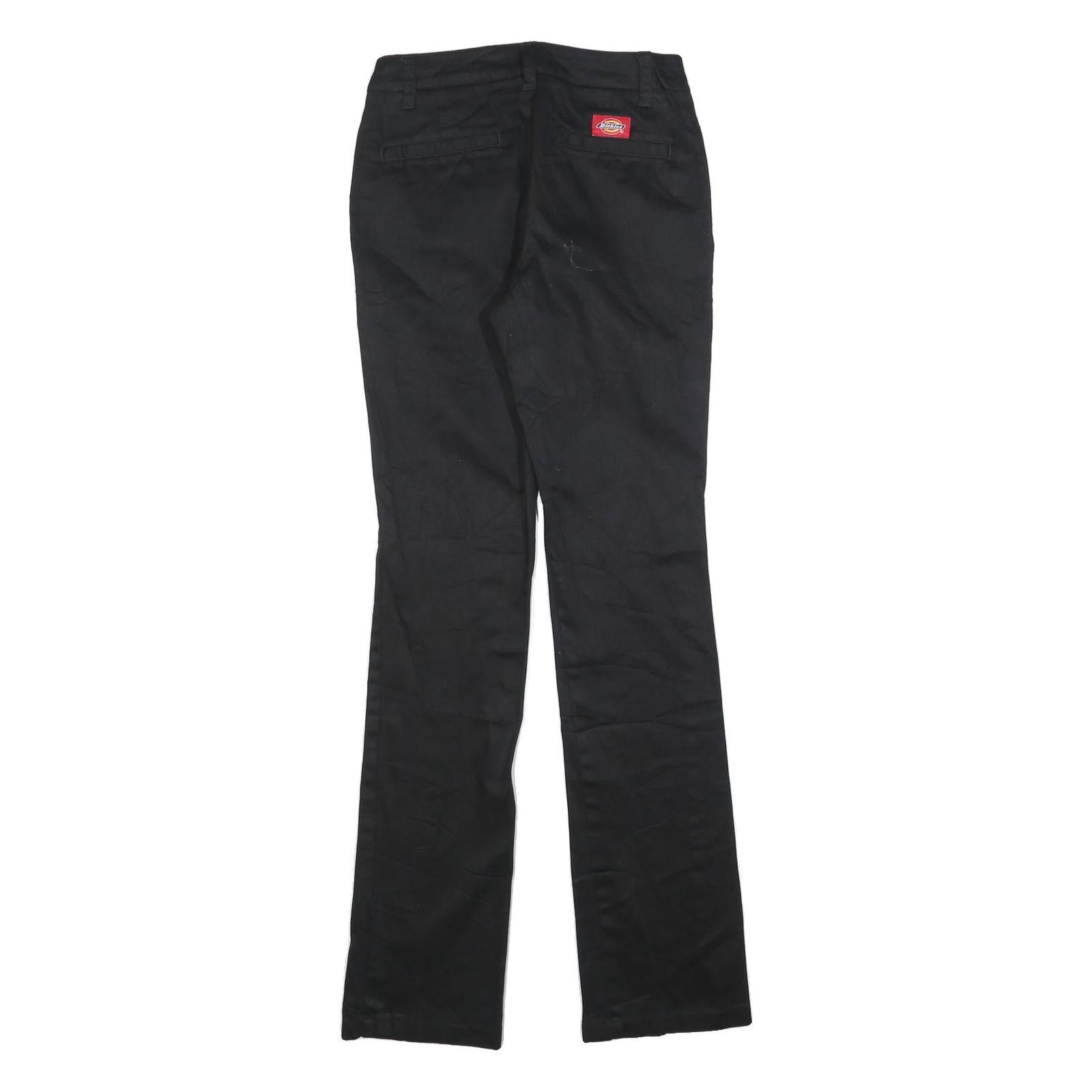 DICKIES Womens Cotton Blend Black Slim Straight Trousers W26 L32 Zip Closure