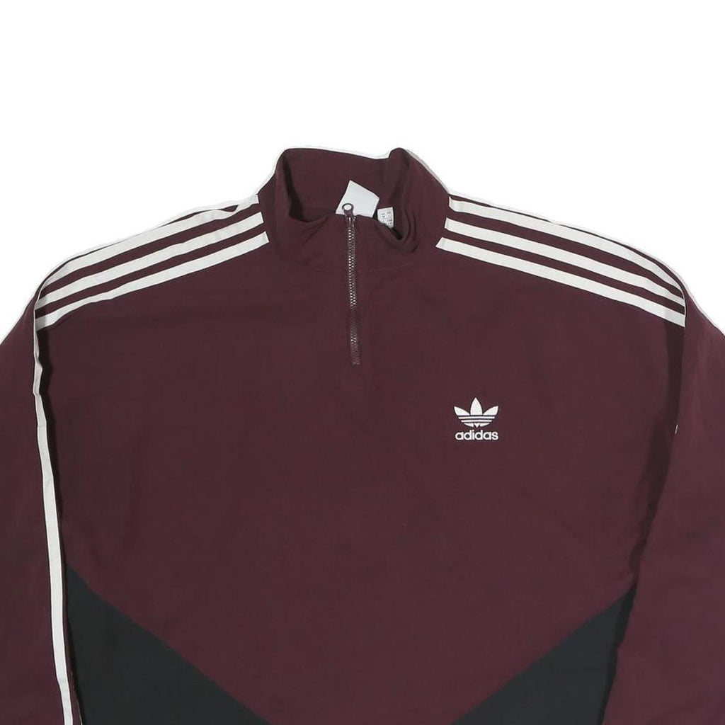 ADIDAS Womens Maroon & Black Track Jacket UK 18 Polyester Zip Sportswear
