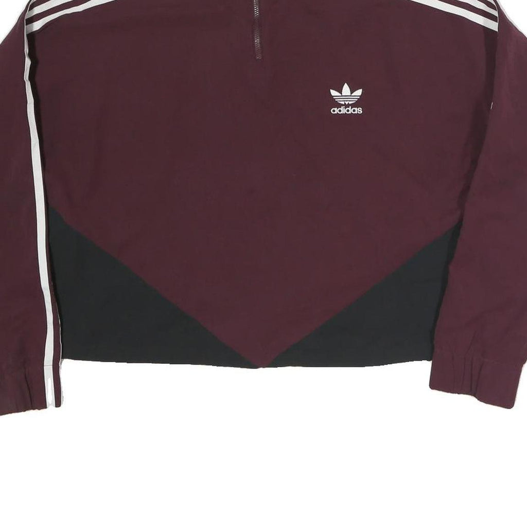 ADIDAS Womens Maroon & Black Track Jacket UK 18 Polyester Zip Sportswear
