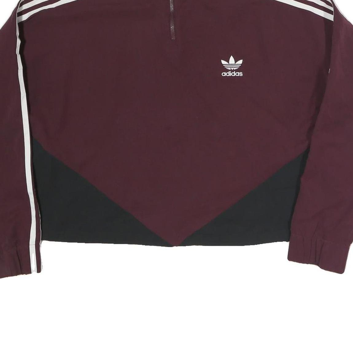 ADIDAS Womens Maroon & Black Track Jacket UK 18 Polyester Zip Sportswear