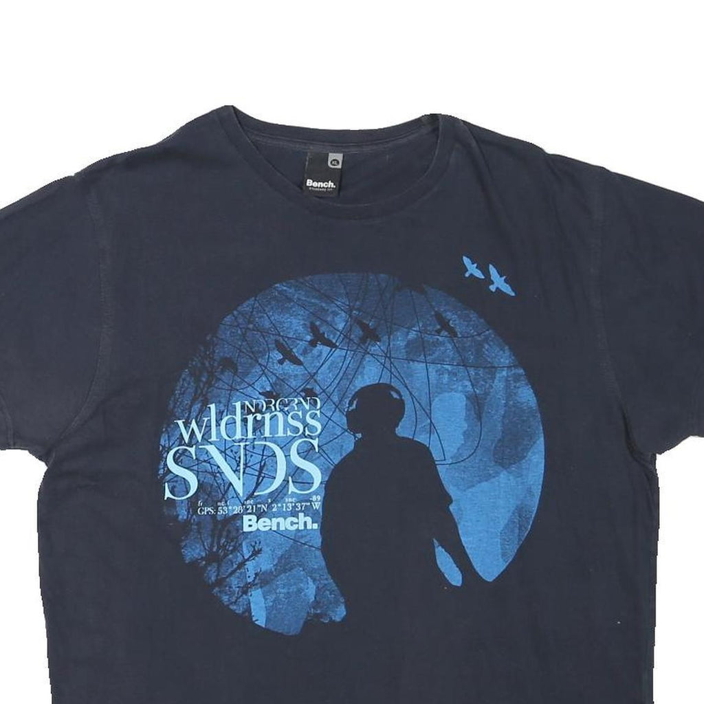 BENCH Womens Navy Blue Graphic T-Shirt XL Short Sleeve Crew Neck Cotton Blend