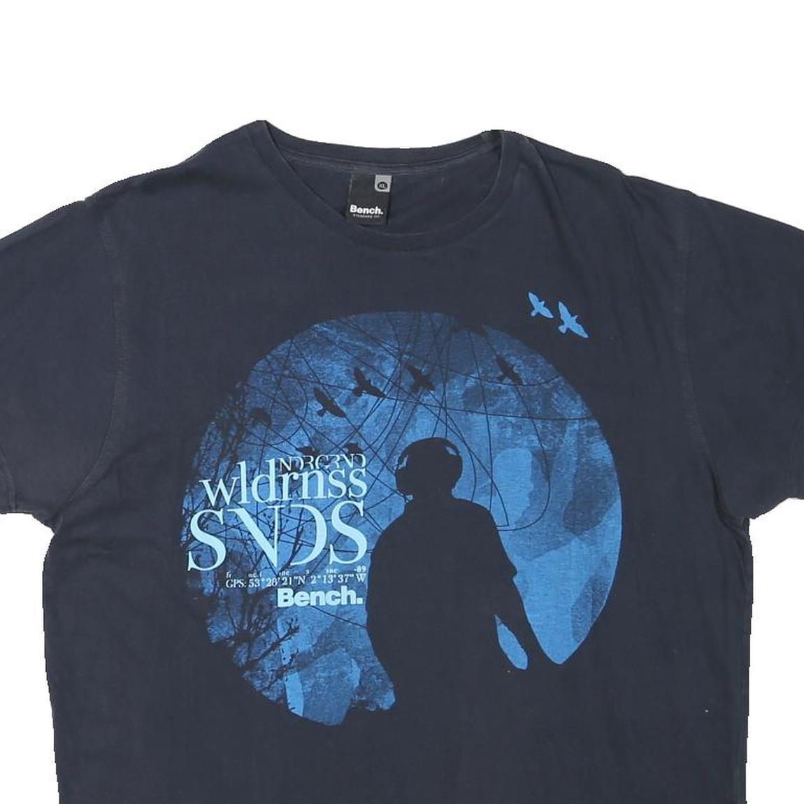 BENCH Womens Navy Blue Graphic T-Shirt XL Short Sleeve Crew Neck Cotton Blend