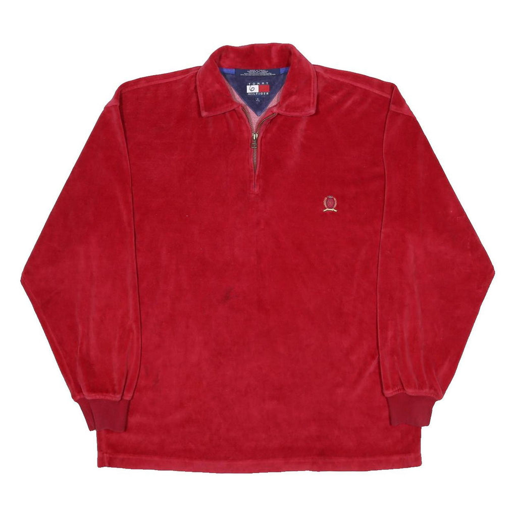 TOMMY HILFIGER Mens Red Plain Pullover Jumper Crew Neck Basic Knit S Cotton