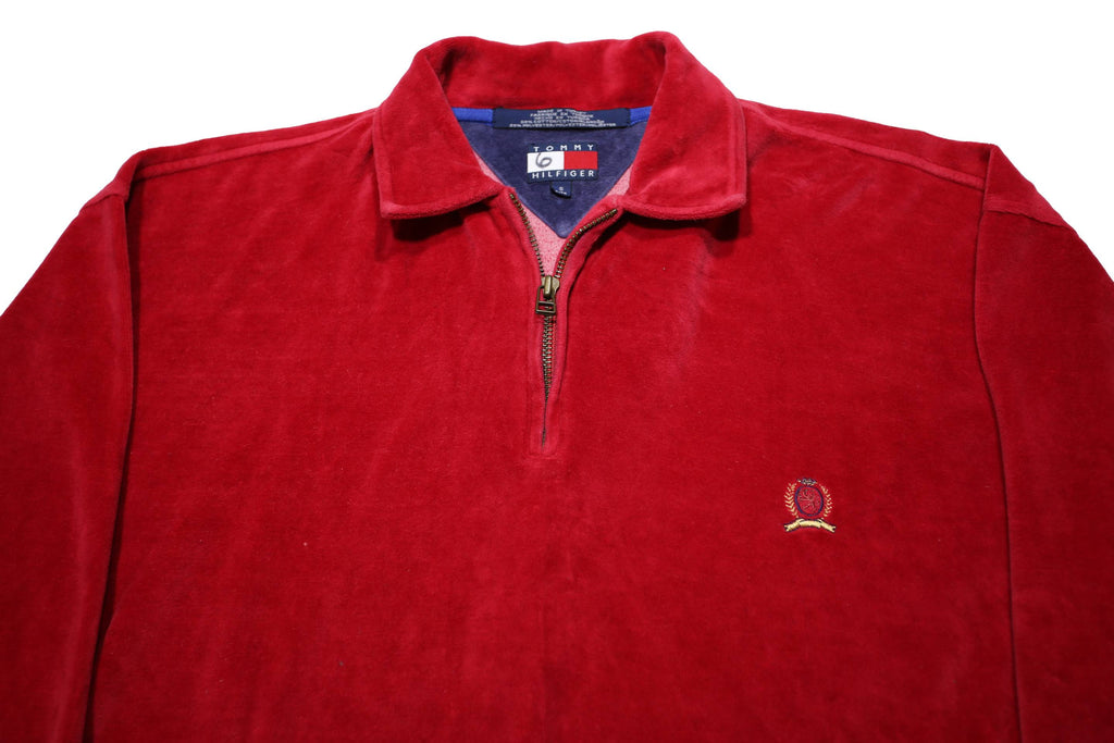 TOMMY HILFIGER Mens Red Plain Pullover Jumper Crew Neck Basic Knit S Cotton