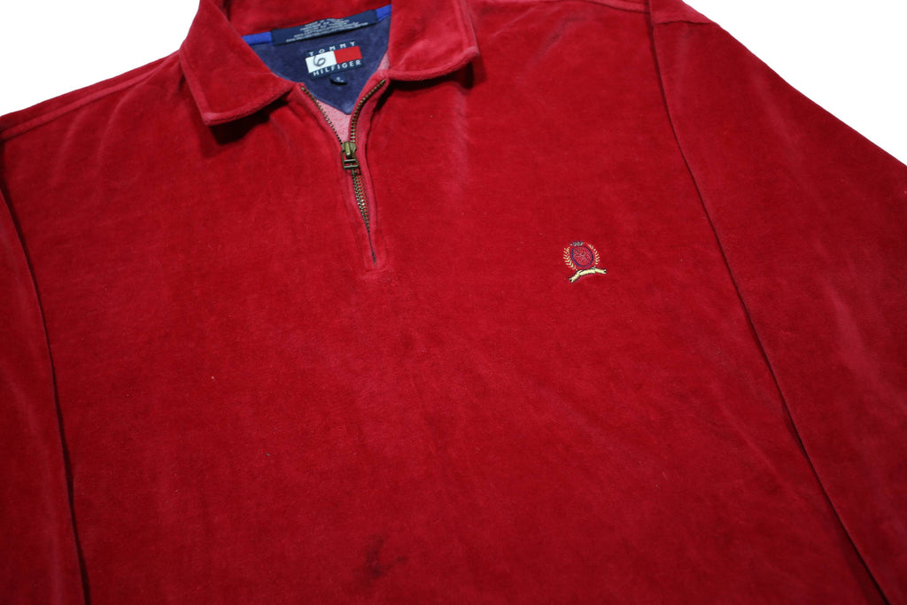 TOMMY HILFIGER Mens Red Plain Pullover Jumper Crew Neck Basic Knit S Cotton